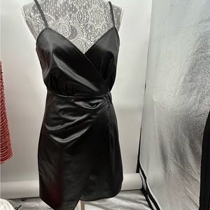 Black faux leather sleeveless mini club dress size medium